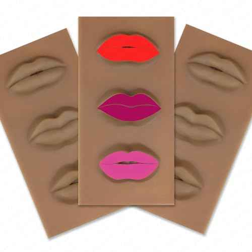 3 Different Designs of 5D Practice Silicone Lips Skin Permanent Makeup Practice Lips for Tattooing Artists and Beginners (1PC-Brown)