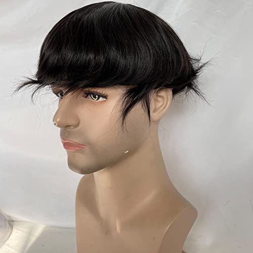 Men's Hairpiece European Human Hair Toupee 10x8inch HD Swiss Lace Super Thin Skin Back Hair Replacement Wig Natural Black Color