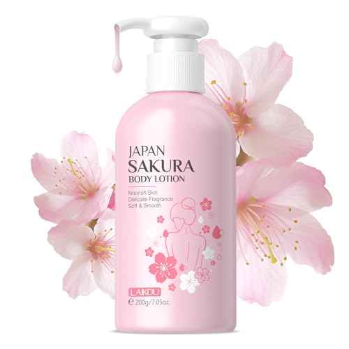 Glossy Body Lotion Firming Moisturizer for Dry Skin, JAPAN SAKURA Full Body Skin Care Pump with Niacinamide & Vitamin C Nourish Skin, Non- Sticky Refreshing, Quickly Absorbed (200ml)