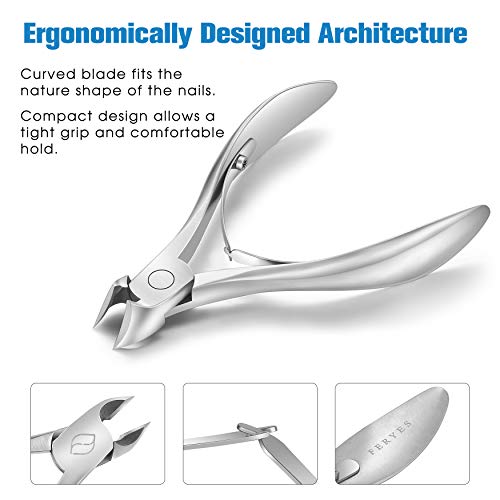 FERYES Toenail Clippers for Ingrown,Thick Toenails, 4R13 Stainless Steel Large Handle Fingernail Clipper,Nail Clipper - Silver