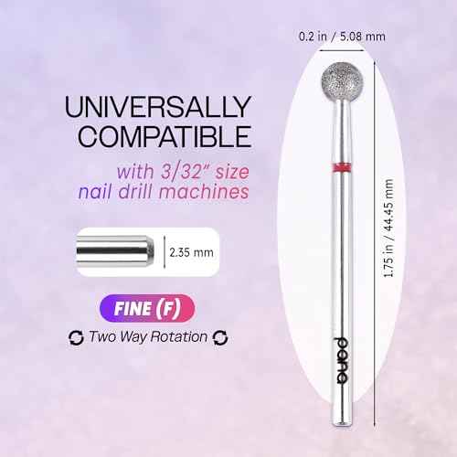 PANA 3/32" Diamond Carbide Ball Bit- Style 06, Fine Grit - Professional Cuticle Nail Drill Bits for Acrylic Gel Nails Dry Manicure Pedicure Shape Remove Tools
