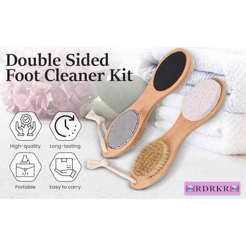 Pumice Stone Foot File 4 in 1 Double Sided Foot Cleaner Kit Pedicure Steel Files Sandpaper Pumice Stone Boar Bristle Bamboo Foot Scrub