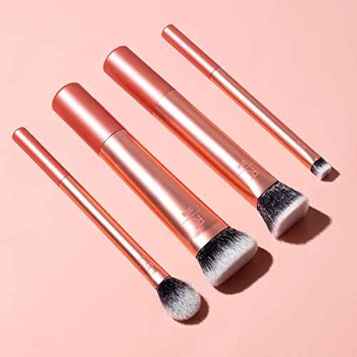 Real Techniques 4 Piece Face Base Makeup Brush Set, For Concealer, Foundation, Contour, & Setting Powder, Makeup Brushes For Blending & Buffing, & Sculpting, Travel Friendly, Gift Set, Cruelty-Free