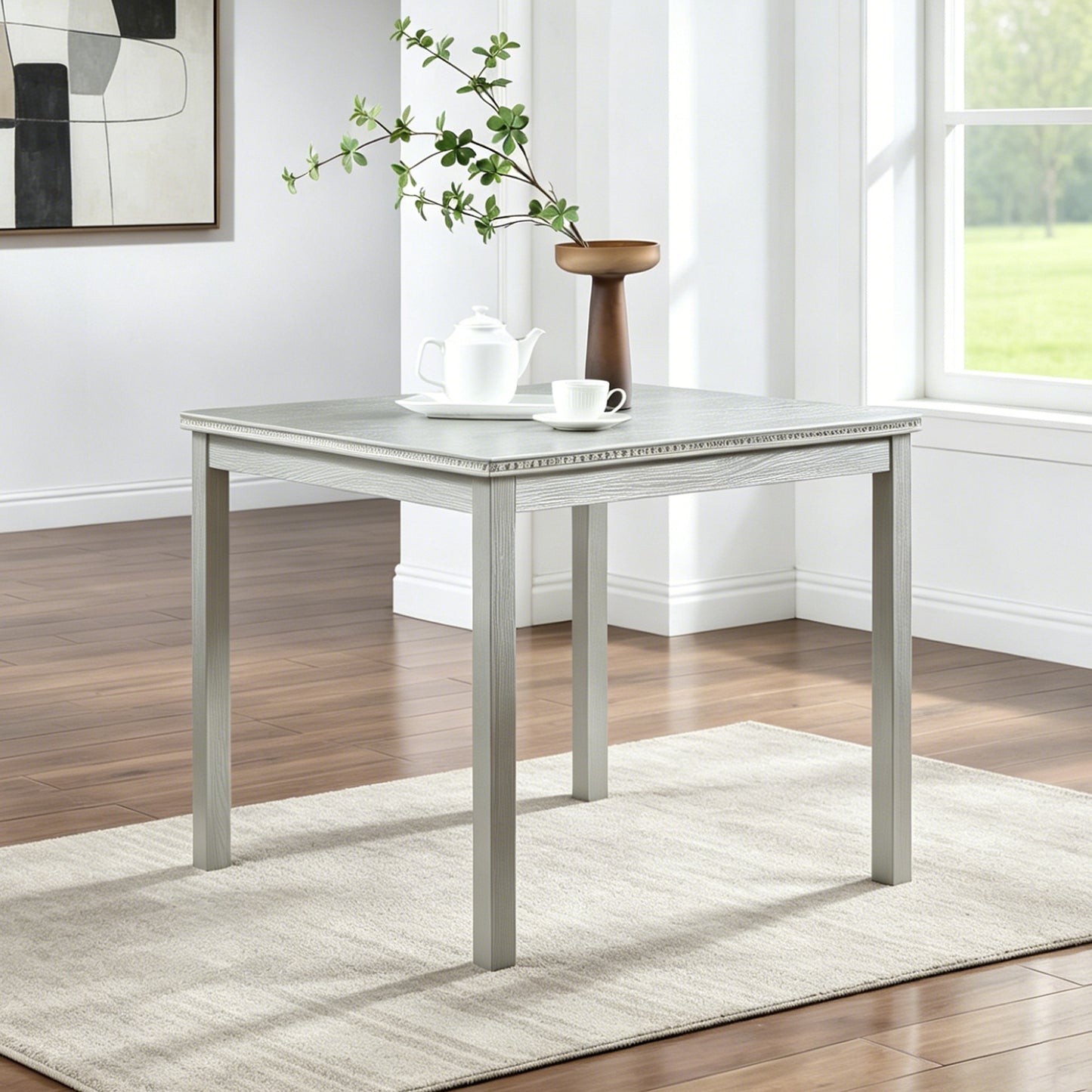 Square Dining Table for 4 - Solid Wood & MDF, Silver Grey