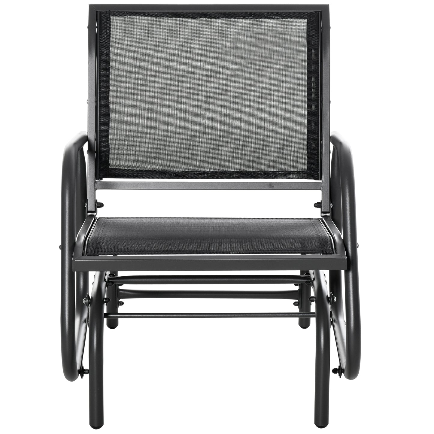 Outdoor Glider Chair - Steel Swing with Curved Armrests - Black