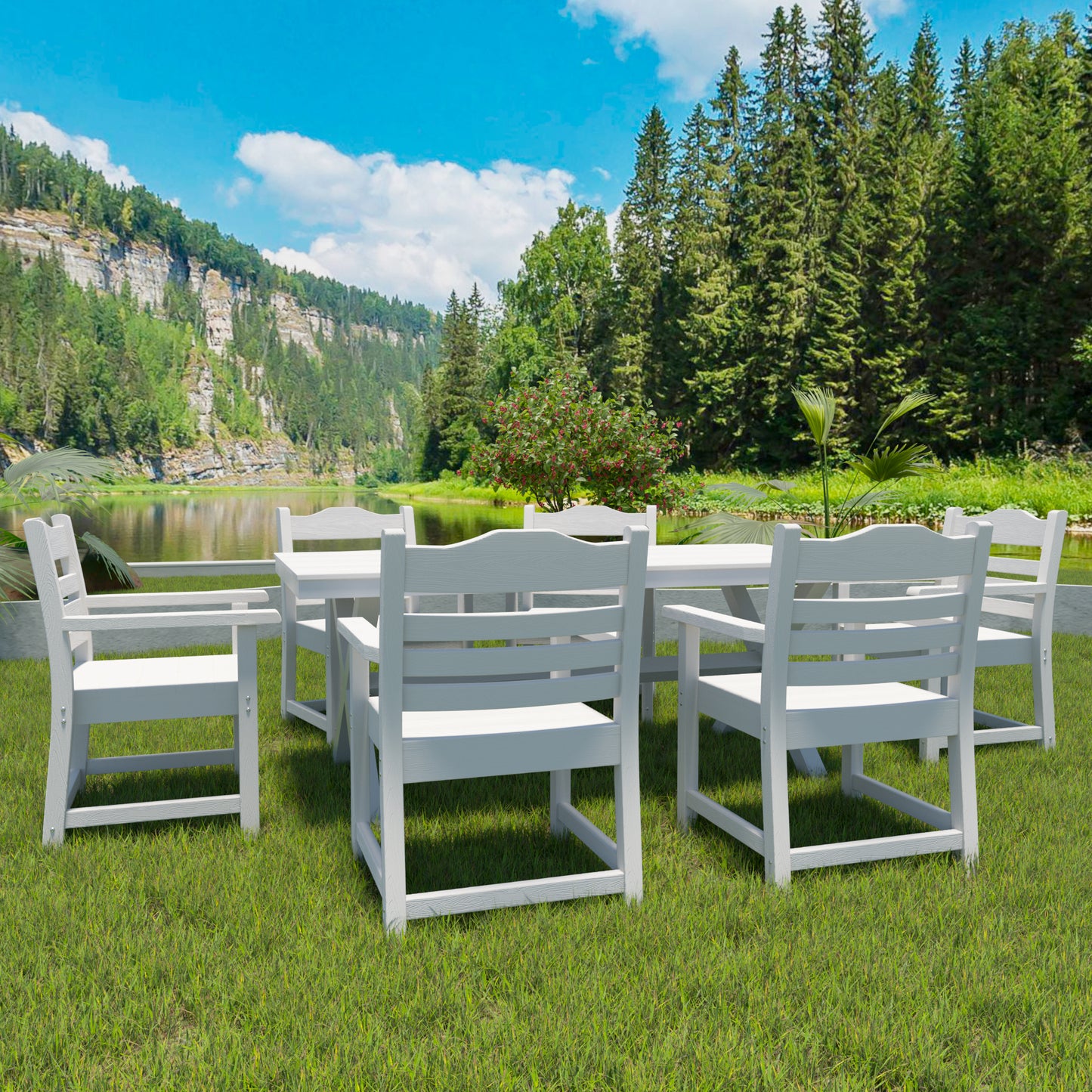 Patio Dining Chair Set of 2 - White HIPS with Wood Grain Texture