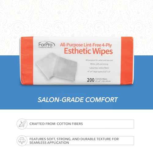 ForPro Professional Collection All-Purpose Lint-Free 4-Ply Esthetic Wipes, Non-Woven, For Salon and Spa Use, Soft, Strong and Durable, Latex-Free, 4" x 4", 200-Count
