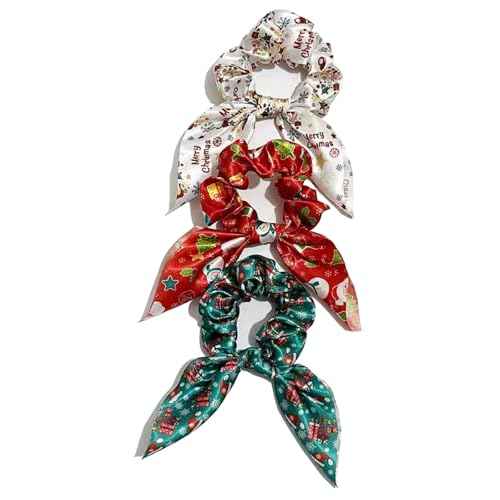 3 PCS Christmas Gift Hair Scrunchies Hair Scarf Hair Accessories Snowman Snowflake Elastic Hair Band Cute Hair Ties for Women