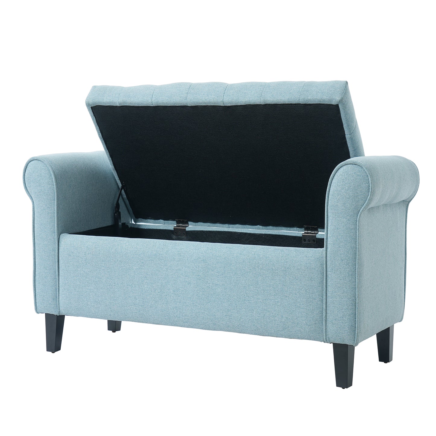 Light Blue Fabric Storage Bench with Rolled Arms - 38" Seat Width