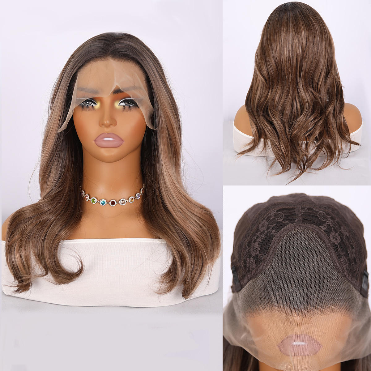Long Curly Lace Front Wig - 22-Inch Brown Gradient Synthetic Hair