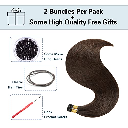 Sunya Brown I Tip Hair Extensions Human Hair 28 Inch #2 Dark Brown 50g/50Strands Straight I Tip Hair Extensions