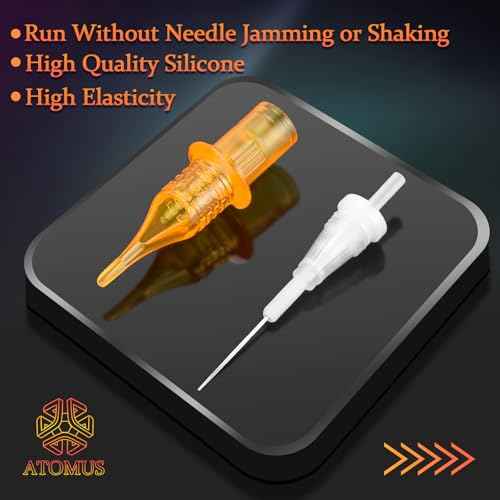 50pcs Mixed Tattoo Cartridge Needles, ATOMUS Assorted Disposable Tattoo Needle 3RL 5RL 7RL 9RL 3RS 5RS 7RS 9RS 5M1 7M1 for Tattoo Machine(Gold)