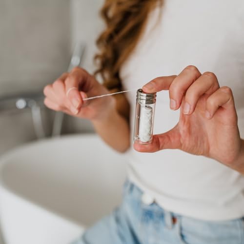Bamboo Toothbrush 4-Pack & Compostable Silk Dental Floss with Refillable Glass Holder | Biodegradable Oral Care Set | Soft BPA-Free Bristles | Natural Eco-Friendly Gifts for Men & Women | Moso Handle