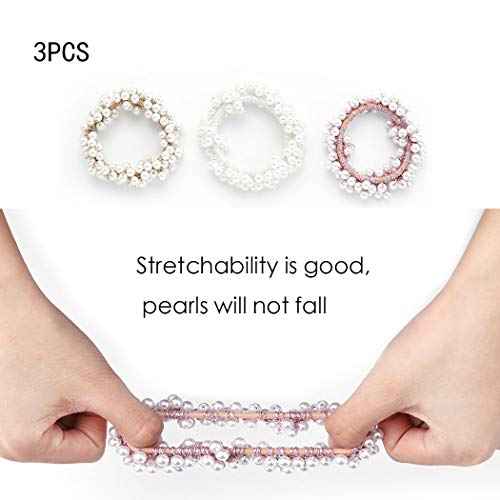 Unicra Pearl Hair Scrunchies Decorative Hair Ties Ponytail Holder Hair Accessories for Women Pack of 3