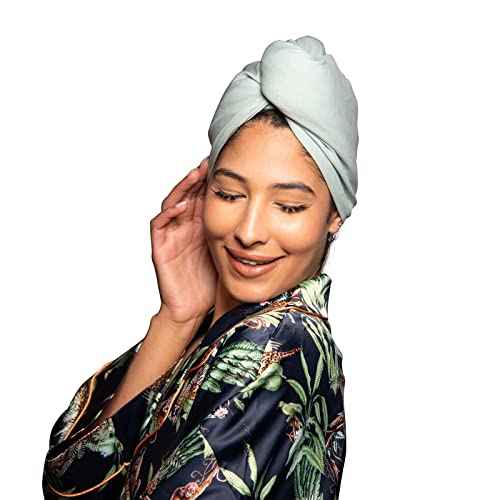 Tee Shirt Drying Wrap, Frizz Free, Soft & Lightweight&Flexible, Hair Drying Turban, Gentle Drying Towel Wrap with Button, for Long Hair (Sage)