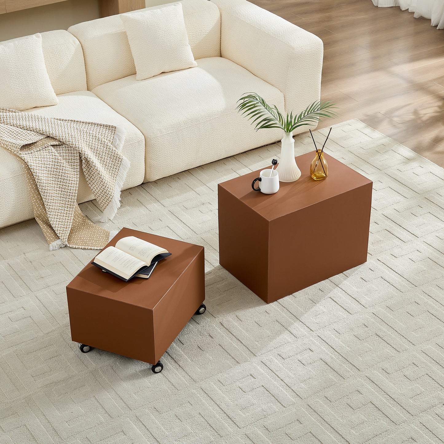 Modern Brown MDF Saddle Leather Table -Two Compact Sizes, Perfect For