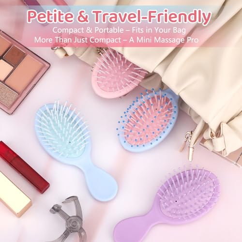 12PCS Mini Hair Brushes Bulk Pack for Girls, Women, Small Travel Hairbrushes for Wet & Dry Hair, Party Favors, Stocking Stuffers, Birthday Gifts, Cute Compact Detangler Set