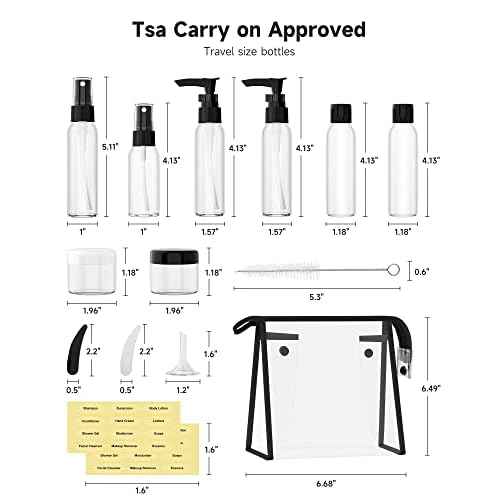 Morfone Travel Bottles Kits -TSA Approved Travelling Size Containers for Toiletries Leak Proof Refillable Liquid Travel Essentials with Toiletry Bag for Cosmetic Shampoo Conditioner Lotion