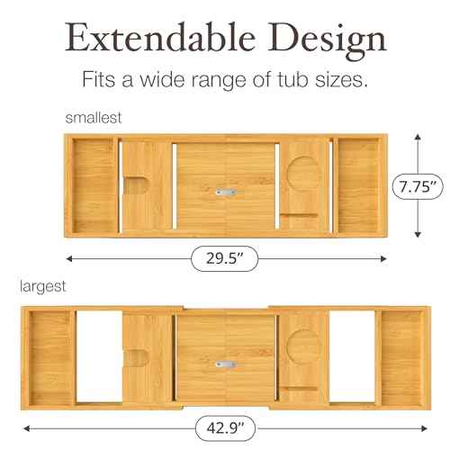 Bathtub Tray - Expandable Bamboo Bath Tray for Tub with Wine Glass Holder, Book & Tablet Stand - Wooden Bathtub Caddy Tray Table for Bathroom Accessories, Spa Relaxation, Housewarming & Wedding Gift