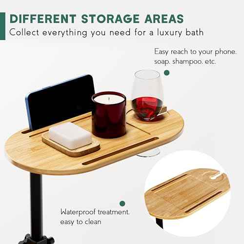 3 Layer Bath Tub Tray Table, Freestanding Bamboo Bath Tray Caddy for Tub Against Wall, Bath Table Tray Tub Shelf Bathroom Organizer Shelf for Luxury Spa and House Warming New Home