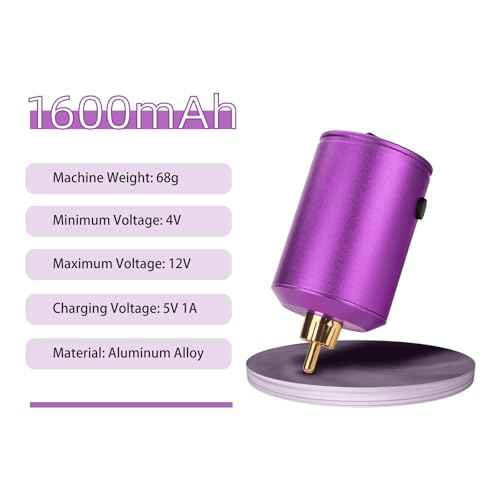 ATOMUS Cordless Tattoo Power Supply, Wireless Tattoo Battery Pack RCA Connector USB Rechargeable 1600mAh Battery Capacity OLED Display for Tattoo Pen Rotary Tattoo Machine