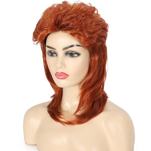 Auburn Mullet Wig for Women 70s80s Disco Wig Shoulder Length Layered Heat Resistant Synthetic Hair Cosplay Daily Party Halloween