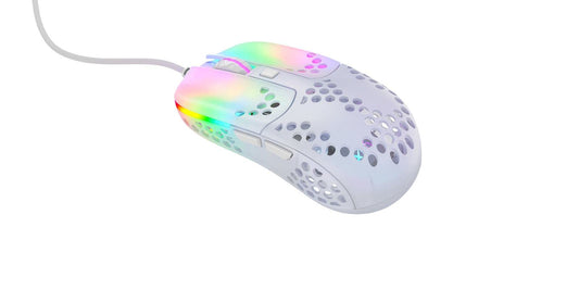XTRFY MZ1, Ultra-Light Wired Gaming Mouse, Cutting-Edge Pixart 3389 Sensor, Unique Shape for Optimum Aim, Adjustable RGB Lighting, White Rail Edition
