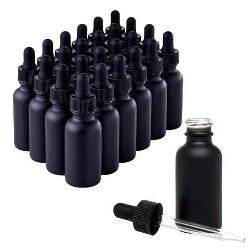 Black Boston Round 1 oz Dropper Bottles | Glass Dropper Bottles for Essential Oils & Aromatherapy | Travel Size 1 oz | 24 Pack