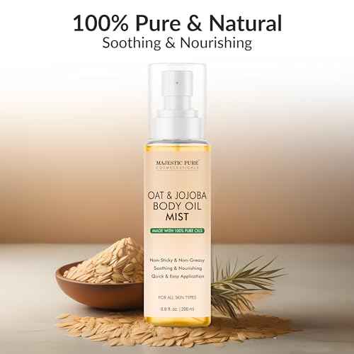 Majestic Pure Oat & Jojoba Oil Body Mist- 100% Pure & Natural - After Shower Body Oils for Women and Men - Scented, Radiant, Skin Therapy Firming Massage Oil - 6.8 Fl Oz