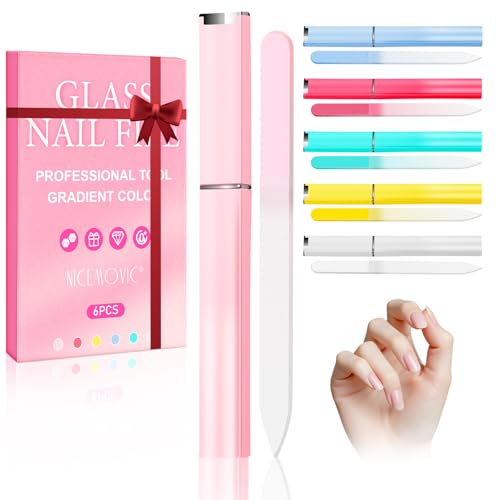 NICEMOVIC 6 Pack Glass Nail File for Natural Nails, Stocking Stuffers for Teen Girls Women Adults, Eater Valentines Birthday Christmas Gifts for Teens Girl Grandkids Mom Wife Her, Nail File and Buffer