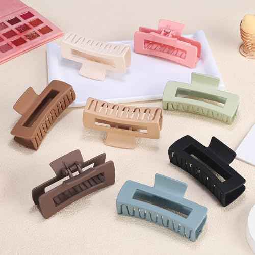 4.1 Inch Large Hair Claw Clips 8 Pcs Rectangle Big Clips for Thick Hair Nonslip Acrylic Banana Jaw Accessories for Women and Girls (Brown Colorful)