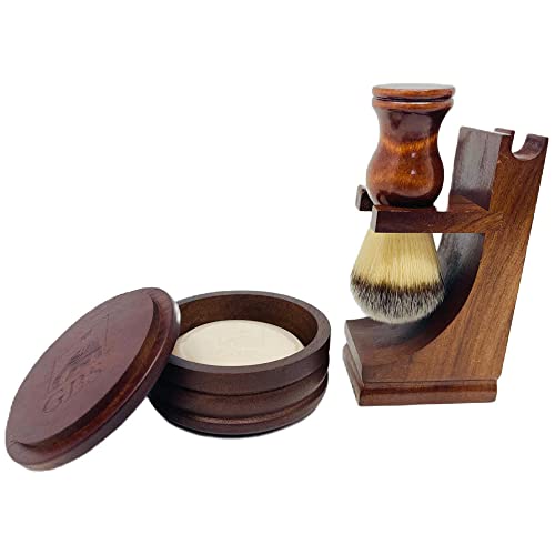 G.B.S GENTS Men's Wood Shaving Bowl & Shave Brush Set ? Premium Shaving Kit with Stand, Synthetic Shave Brush & Signature All Natural Soap ? Grooming Gift for Men,Wet Shaving Essentials