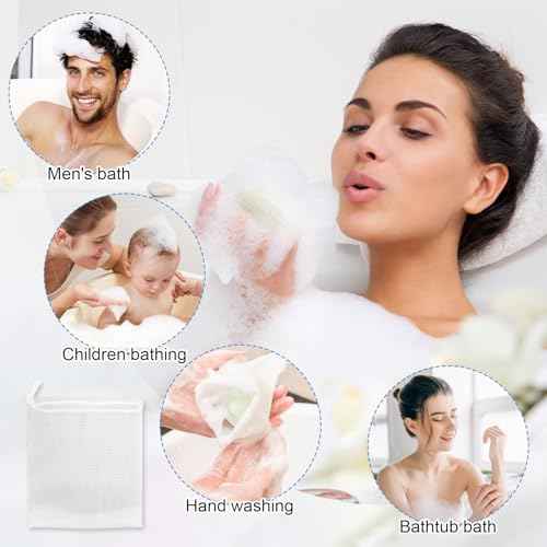 40 PCS Soap Saver Bag, Exfoliating Mesh Soap Saver Pouch Bags, Bubble Mesh Net Bags with Drawstring, Easy to Store, for Shower, Face Cleansing, White