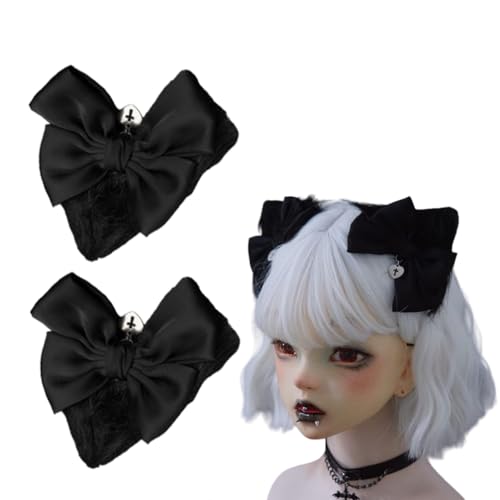 2 Pcs Halloween Gothic Hair Clips Black Lolita Bow Plush Cat Ear Hairpins Hair Barrettes for Women Girls Hair Accessories Cosplay Halloween Party Tea Party