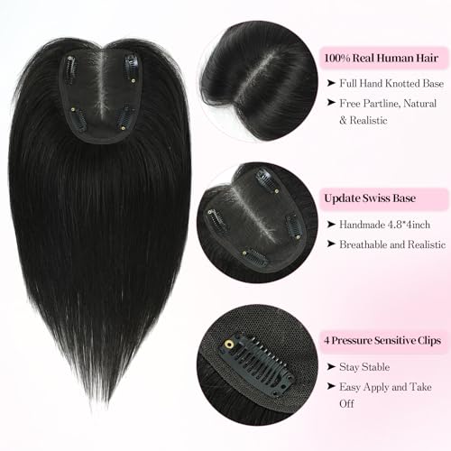 Hair Toppers for Women Real Human Hair Toppers for Women with Thinning HairPieces No Bangs 10 ¡¿ 12 cm Larger Swiss Base Wiglets 12Inch Top Remy HairPieces for Thinning Medium Brown