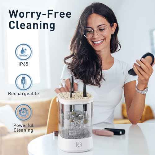 Electric Makeup Brush Cleaner - 9000 RPM Makeup Brush Cleaning Machine, IP65 Waterproof Automatic Makeup Brush Cleaner for Makeup Sponges and Brushes(White)