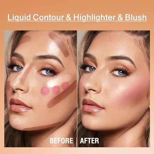 URQT Highly Pigmented Liquid Contour - Built-in Sponge Tip Sculpted Complexion Wand With Long Lasting Natural Buildable Highlighters and Bronzer (Contour+Blush+Highlighter)