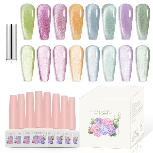 ADHERE Hard Candy Series - Cat Eye Gel Nail Polish Kit ? Magnetic Cat Eye Nail Polish Gel para u?as Glitter Shining Nail Gel Polish Soak Off UV Magnetic Gel Nail Varnish, Brown