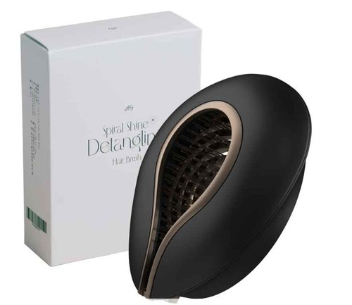 Uffy Spiral Shine Detangling Hair Brush for Wet & Dry Hair, Shower Detangler, Travel Brush — Anti-Frizz Bristles, Tangle-Free, Reduces Breakage, Ergonomic Handle, Obsidian Black