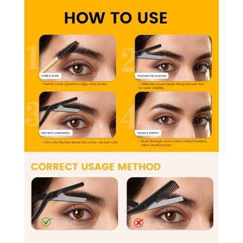 BEZOX Eyebrow Scissors with Comb - Stainless Steel Eyebrow Trimmer for Women and Men, Precision Eye Brow Comb Scissors, Sleek Eyebrows Shaping Grooming Kit - Black