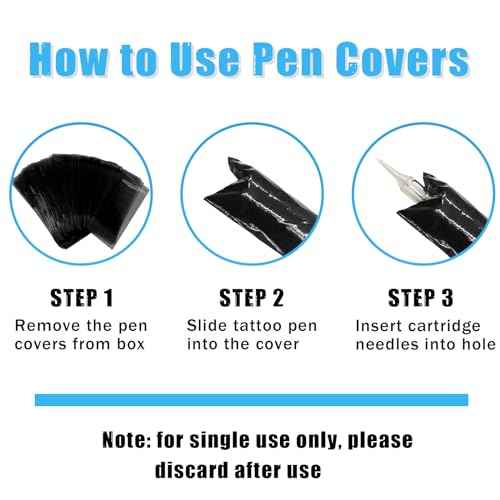 200PCS Pen Covers with 4PCS Grip Tape - CINRA Machine Cover Bags Black Tattoo Pen Covers Sleeves with Black Grip Cover Wrap Self-Adherent Tape Plastic Covers for Tattoo Machine Tattoo Supplies