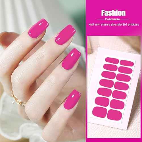 SILPECWEE 8 Sheets Nail Stickers Full Nail Wraps (Pink Solid & Glitter), Self Adhesive Nail Polish Strips, Gel Strips Design Fingernail Sticker Nails for Women with File