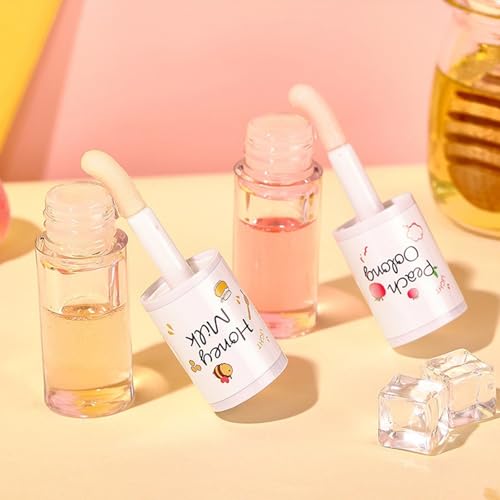 4PCS Tinted Hydrating Lip Oil Set,Clear Lip Gloss,Honey Lip Oil,Lip Gloss Flavoring Oil Long Lasting Nourishing for Women Girls