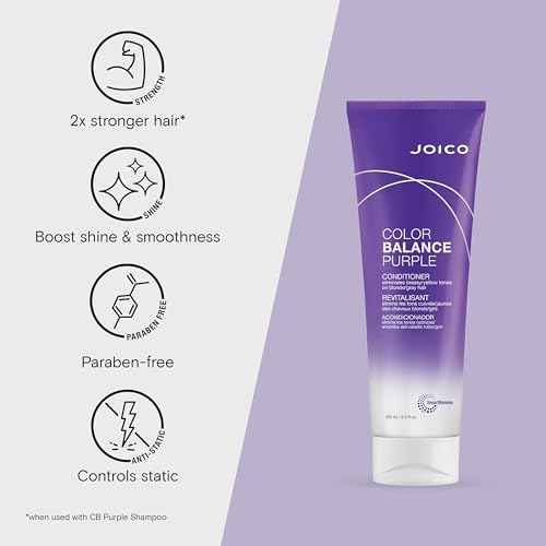 Joico Color Balance Purple Conditioner | For Cool Blonde, Gray Hair | Eliminate Brassy Yellow Tones | Boost Color Vibrancy & Shine | UV Protection | With Rosehip Oil & Green Tea Extract | 8.5 Fl Oz