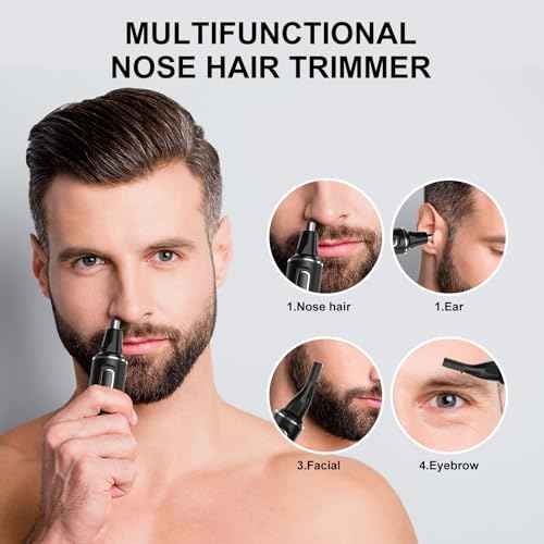 Nose Hair Trimmers for Men£¬Rechargeable Hair Trimmer 2 in 1 Painless Multifunctional Ear and Nose Hair Trimmer with IPX7 Waterproof Dual Edge Blades (Black Silver)