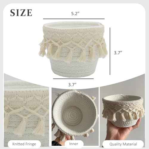 2Pcs Crochet Glasses Holder for Nightstand Macrame Knit Eye Glass Organizer Mini Storage Basket Stand with Tassels for Eyeglass Makeup Brush Desk Table Office