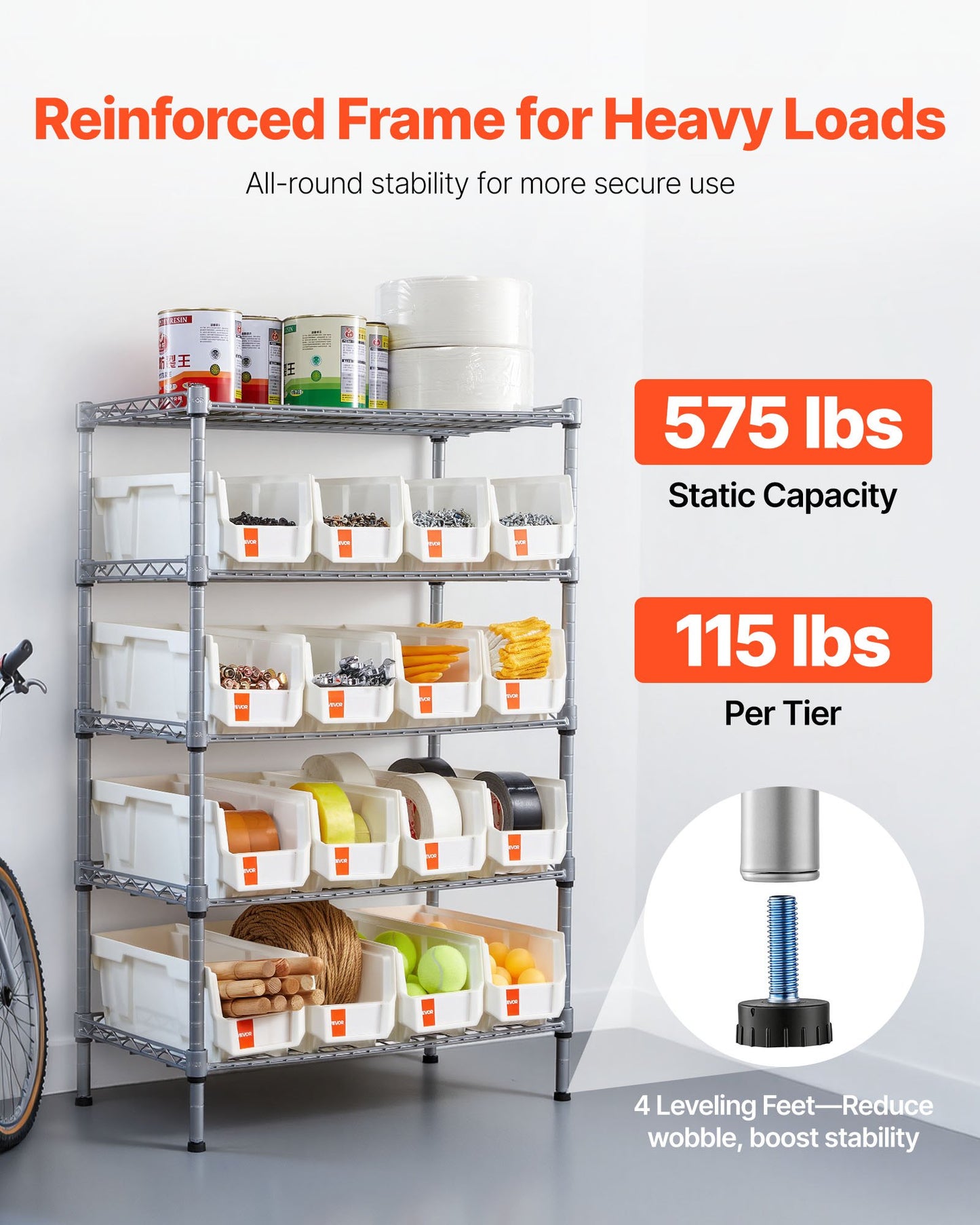 5-Tier Rolling Storage Rack with 16 Bins - Mobile Steel Shelving System for Garage and Workshop