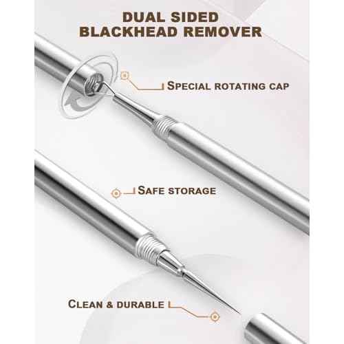 SGNEKOO Professional Facial Milia Removal Tool and Whitehead Extractor,Titanium Alloy Double Ended Needle and Steel Tweezers Kit,Blackhead,Blemish,Zit and Pimple Acne Remover Popper (Stainless Silver)