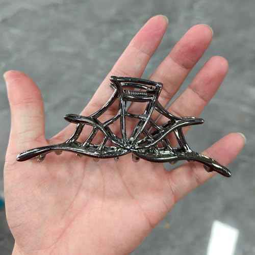 Metal Hair Clips with Spider Web Claw Design - Strong & Neutral Black Exquisite French Luxury Hair Accessories for Women and Girls, 1 Pack Large