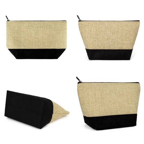 Muka 6 Pack Burlap Makeup Bag, Two Tone Gusseted Cosmetic Case, 9 x 5-1/2 x 3-1/2 Inch